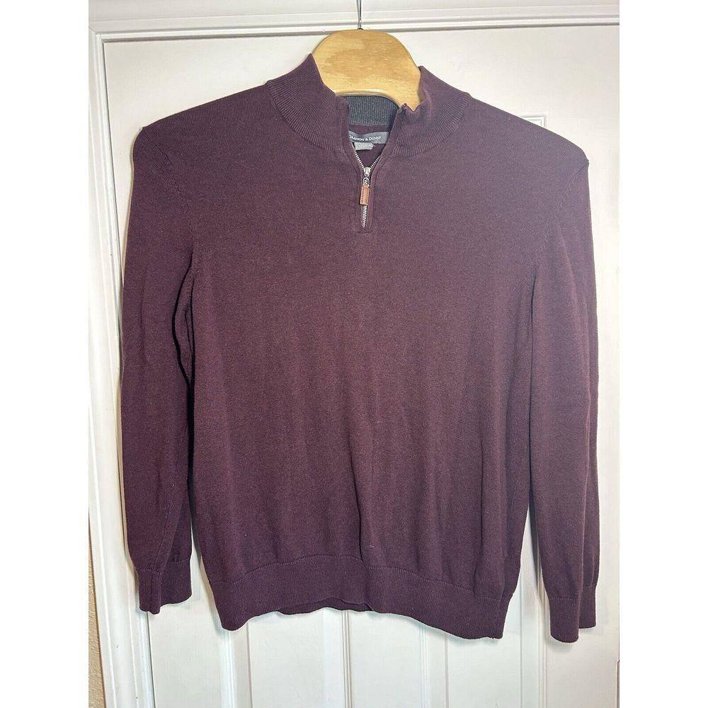 Grayson & Dunn Mock Neck 1/4 Zip Cotton Sweater Maroon Long Sleeve Mens Size XL‎
